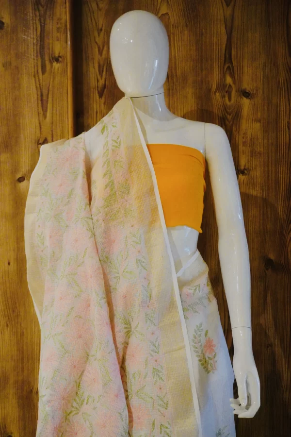 Saree Kota White & Green Pink