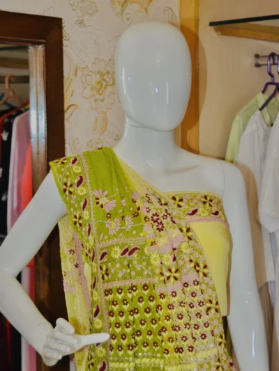 Saree Georgette Lemon Yellow & Green