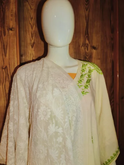 Dupatta Georgette Apple White & Green