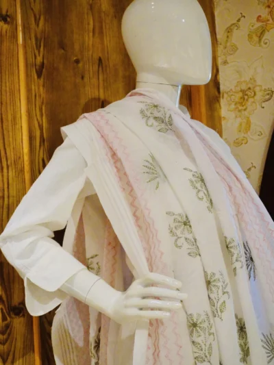 Dupatta Kota White, Pink & Green