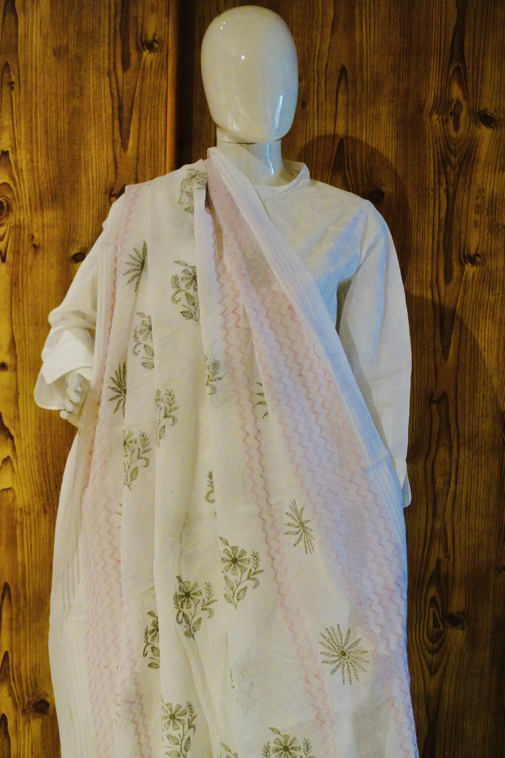 Dupatta Kota White, Pink & Green - Image 3