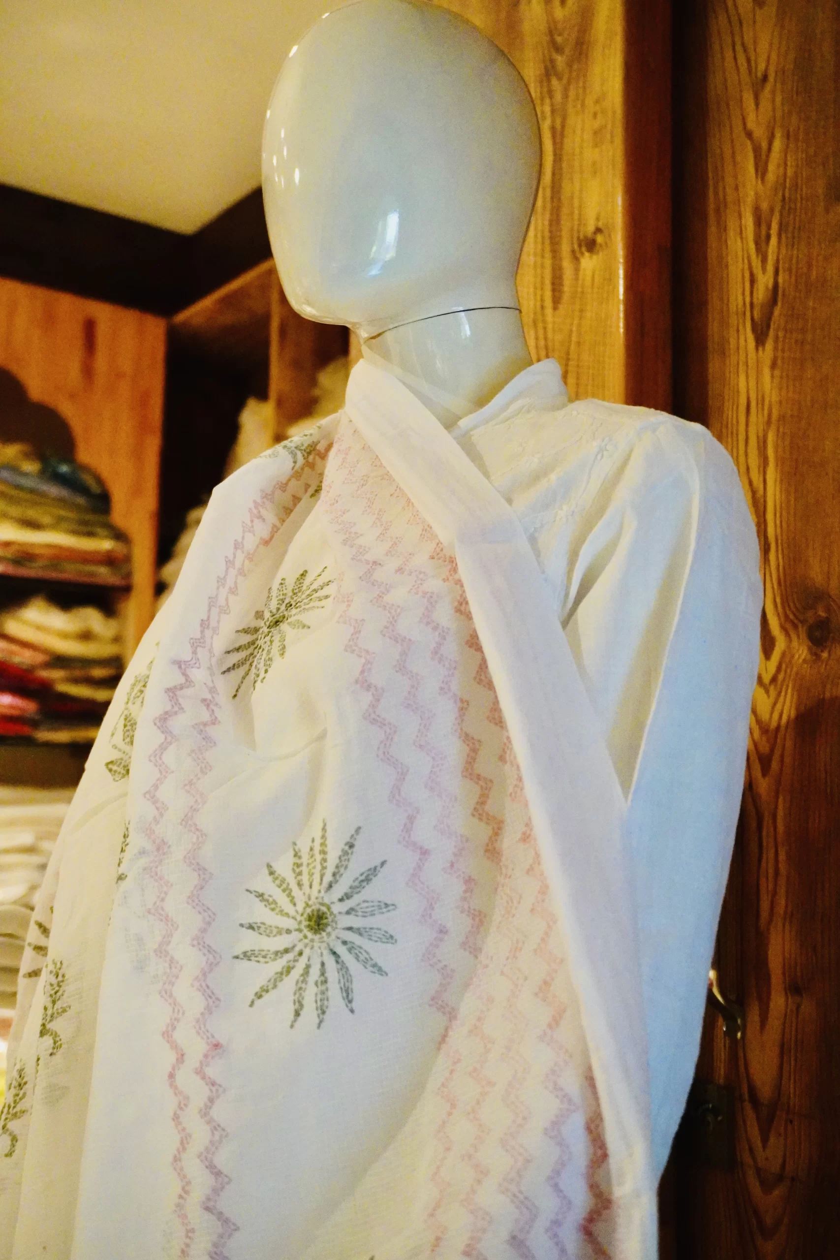 Dupatta Kota White, Pink & Green - Image 2