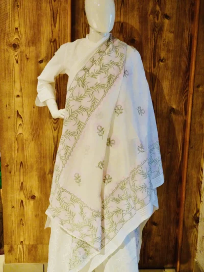 Dupatta Kota White & Green