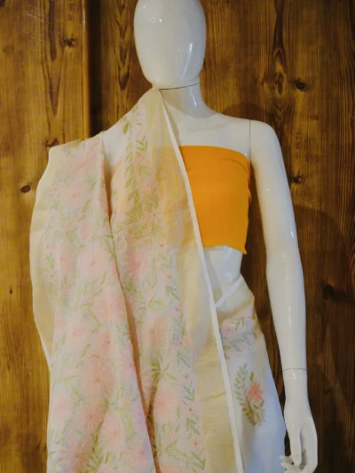 Saree Kota White & Green Pink